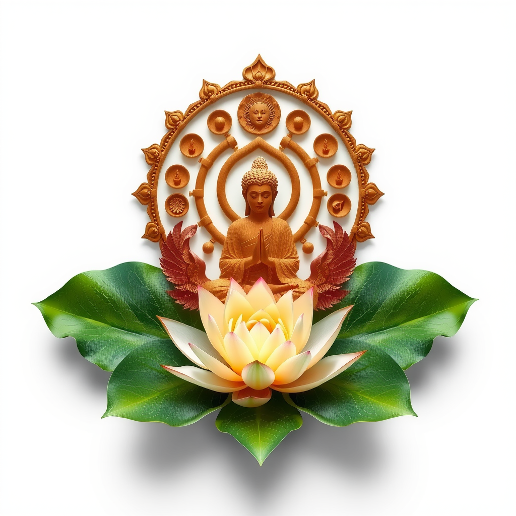 Artistic representation of yoga philosophy with lotus flower, meditation symbols, and peaceful natural elements