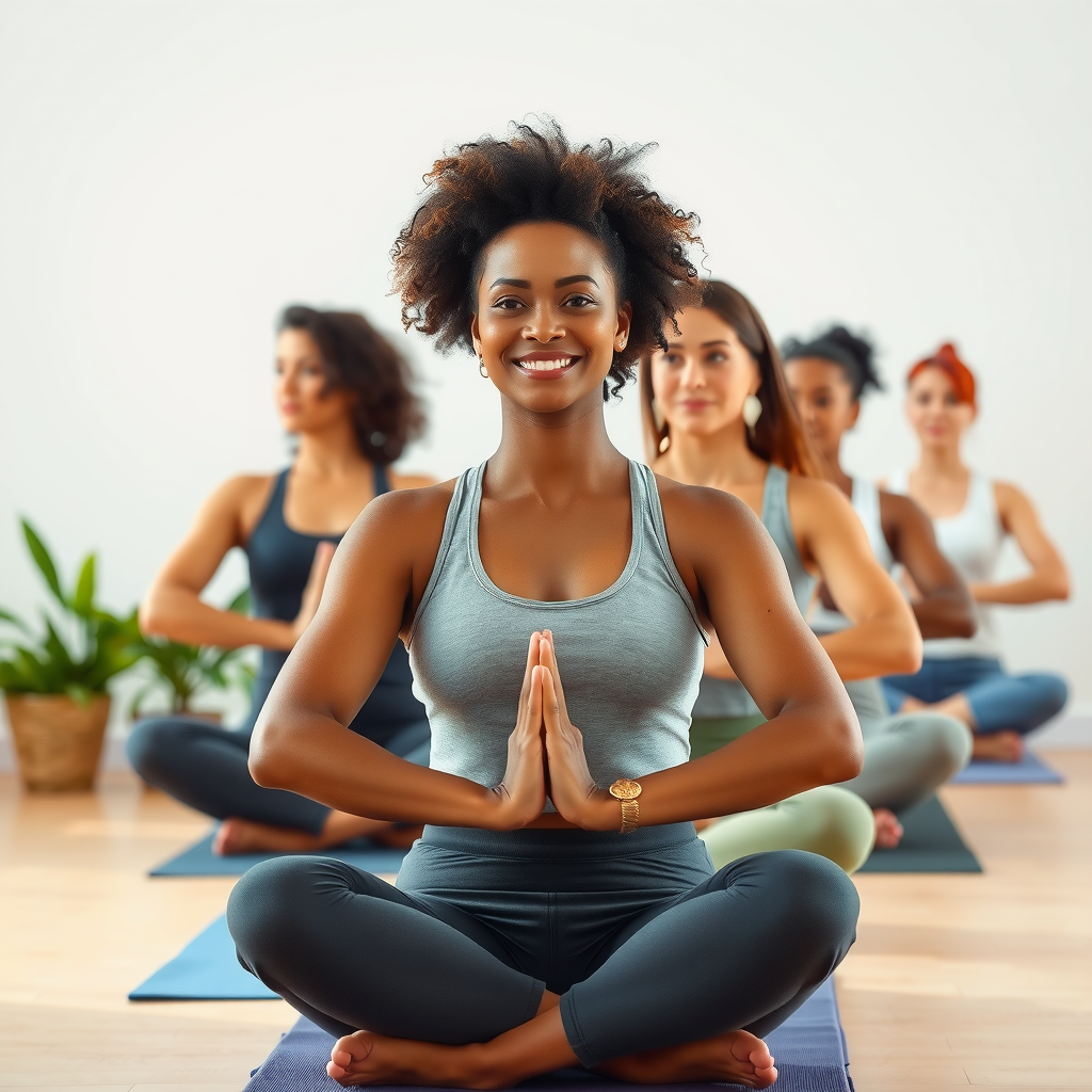 Diverse group of women practicing yoga together in supportive, inclusive environment
