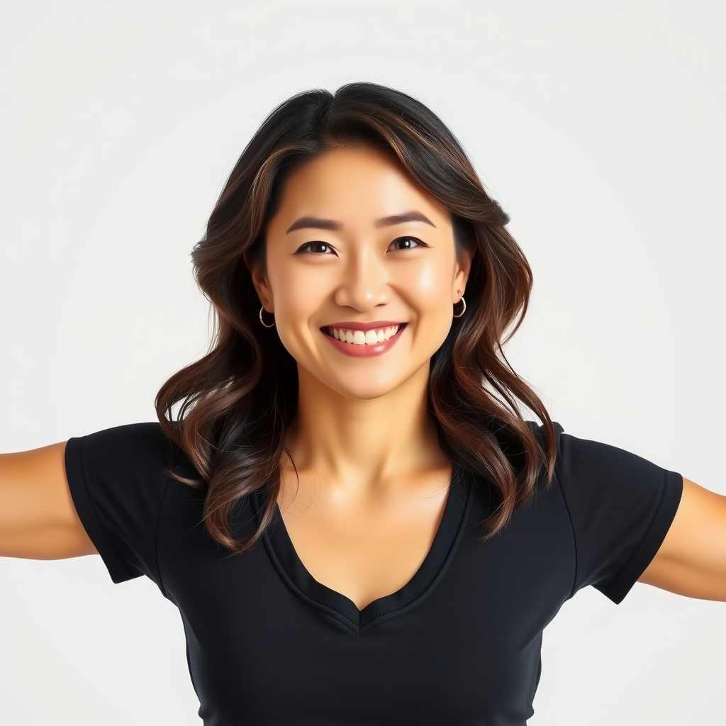 Professional portrait of Sarah Chen, lead yoga instructor with warm smile, wearing comfortable yoga attire